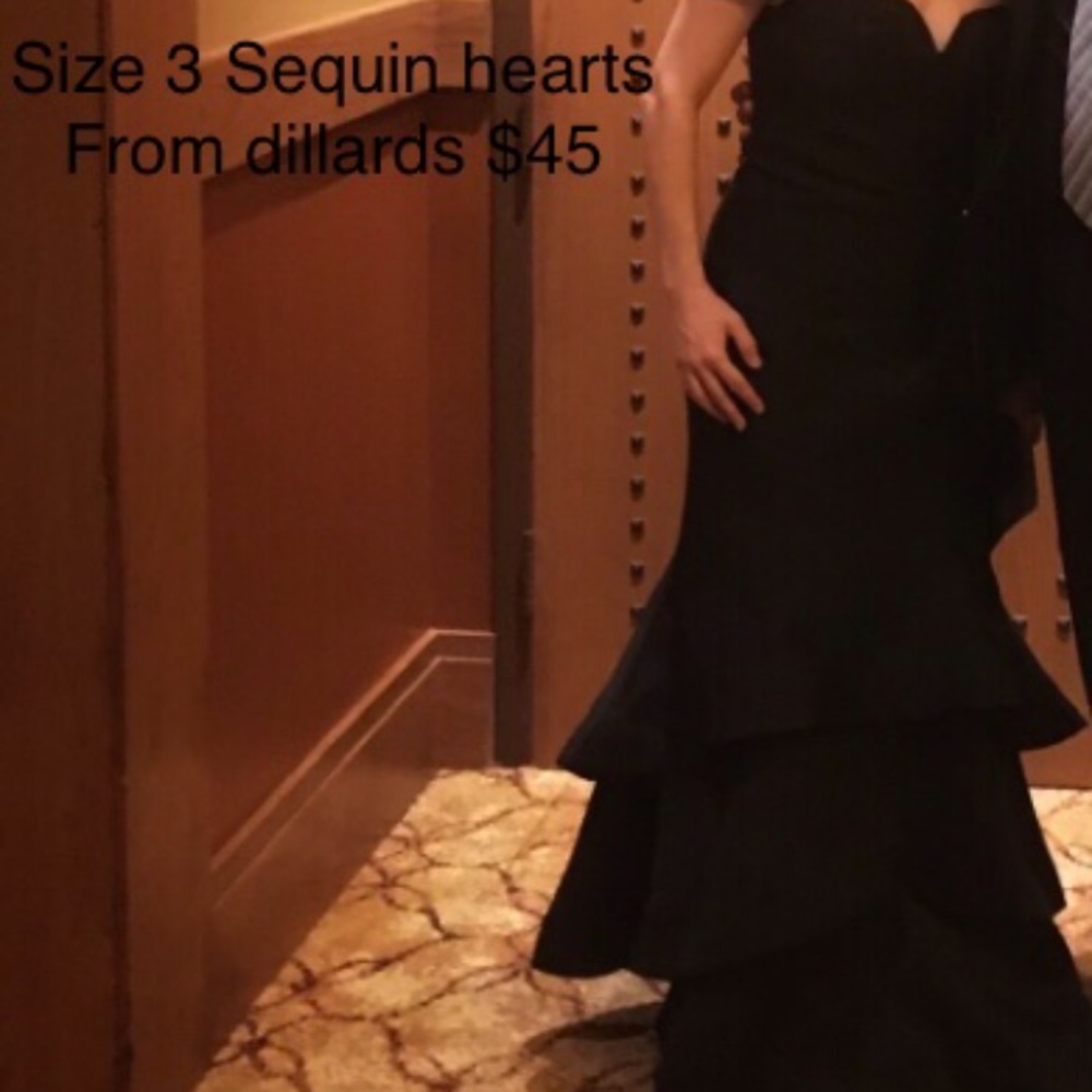 Beautiful and elegant formal black long dress size 3 sequin hearts